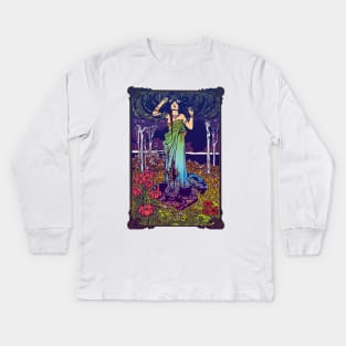 Art Nouveau Lady (green/blue/pink) Kids Long Sleeve T-Shirt